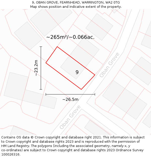 9, OBAN GROVE, FEARNHEAD, WARRINGTON, WA2 0TG: Plot and title map