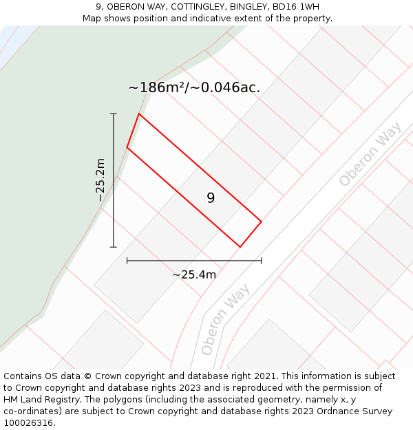9, OBERON WAY, COTTINGLEY, BINGLEY, BD16 1WH: Plot and title map