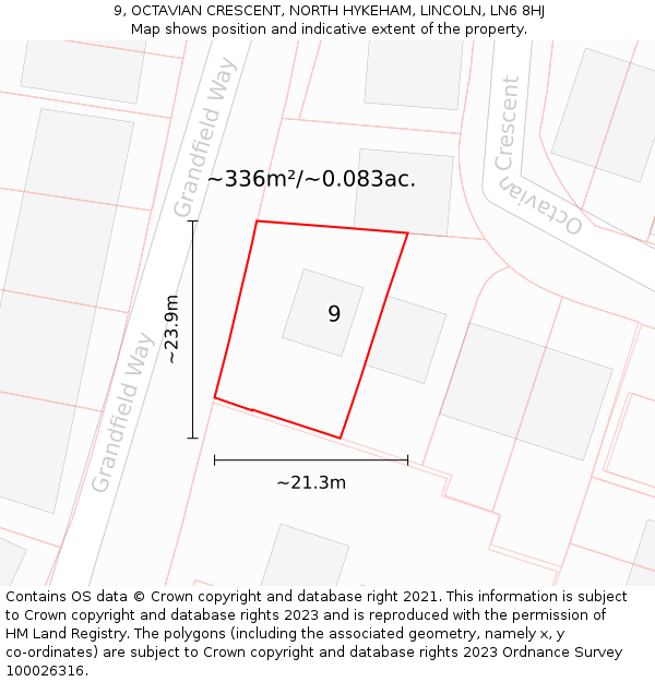 9, OCTAVIAN CRESCENT, NORTH HYKEHAM, LINCOLN, LN6 8HJ: Plot and title map