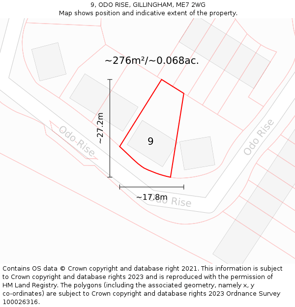 9, ODO RISE, GILLINGHAM, ME7 2WG: Plot and title map