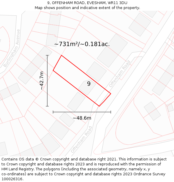 9, OFFENHAM ROAD, EVESHAM, WR11 3DU: Plot and title map