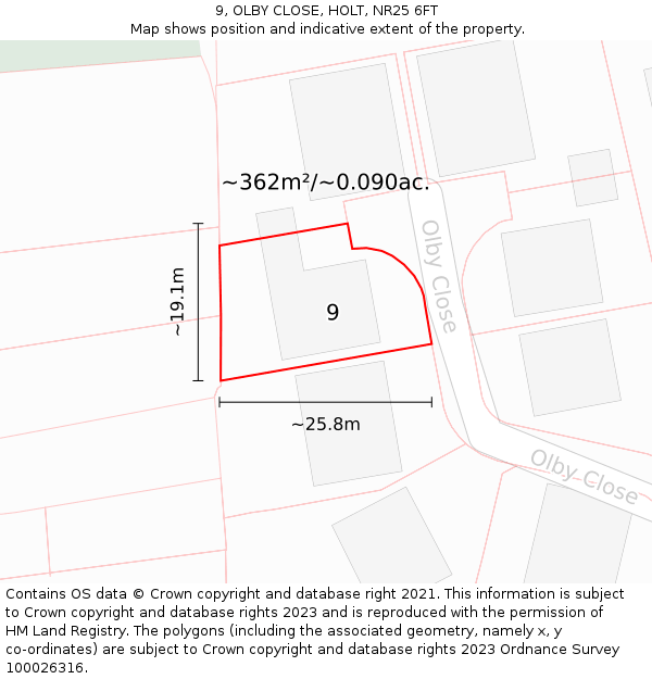 9, OLBY CLOSE, HOLT, NR25 6FT: Plot and title map
