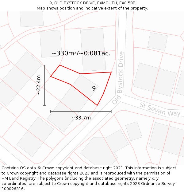 9, OLD BYSTOCK DRIVE, EXMOUTH, EX8 5RB: Plot and title map