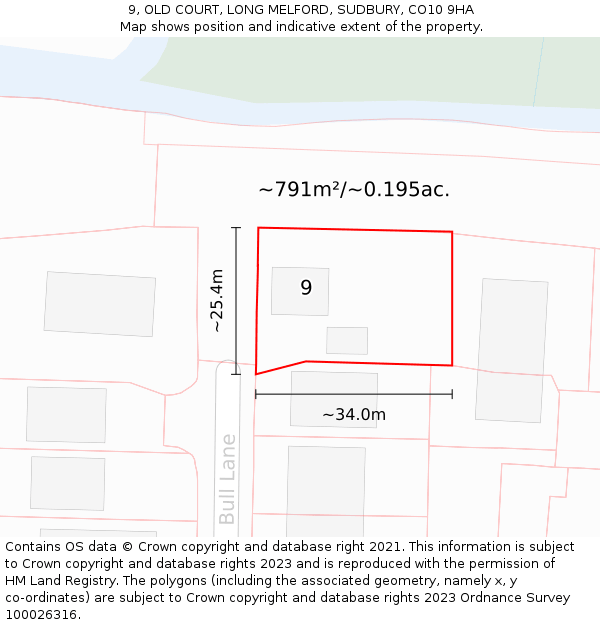 9, OLD COURT, LONG MELFORD, SUDBURY, CO10 9HA: Plot and title map
