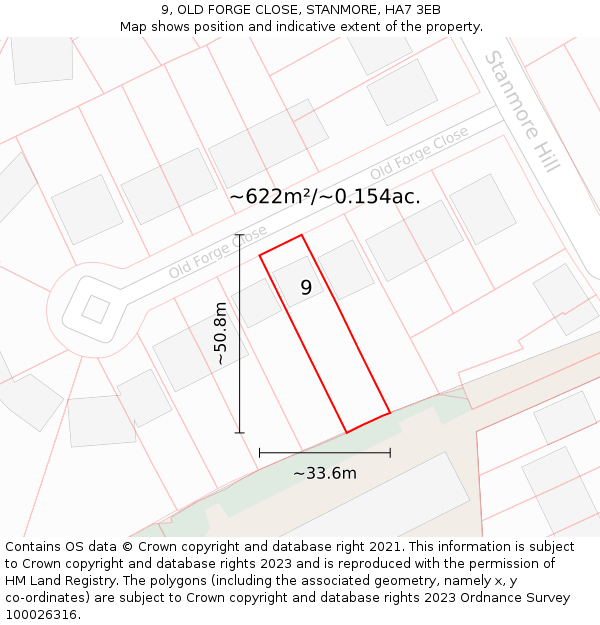9, OLD FORGE CLOSE, STANMORE, HA7 3EB: Plot and title map