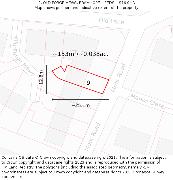 9, OLD FORGE MEWS, BRAMHOPE, LEEDS, LS16 9HD: Plot and title map