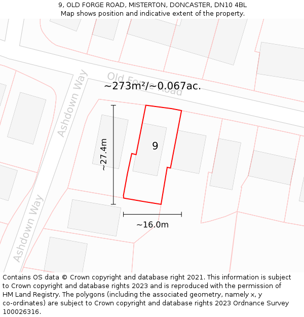 9, OLD FORGE ROAD, MISTERTON, DONCASTER, DN10 4BL: Plot and title map