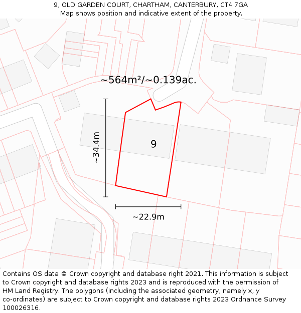 9, OLD GARDEN COURT, CHARTHAM, CANTERBURY, CT4 7GA: Plot and title map