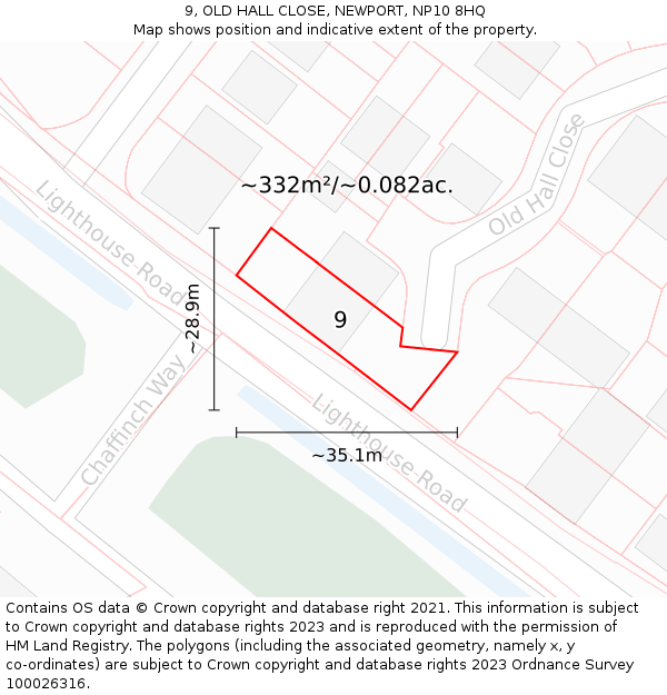 9, OLD HALL CLOSE, NEWPORT, NP10 8HQ: Plot and title map
