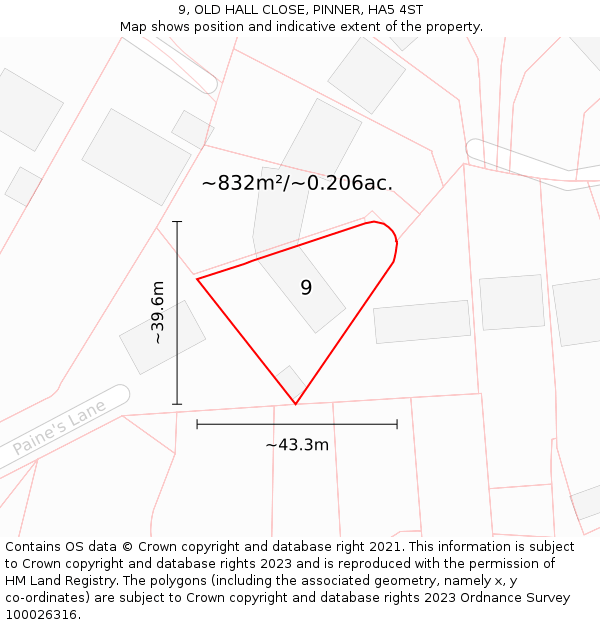 9, OLD HALL CLOSE, PINNER, HA5 4ST: Plot and title map