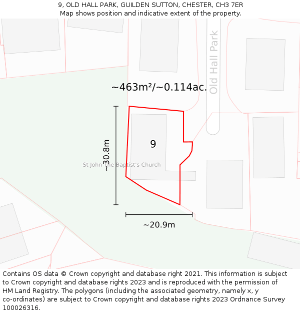 9, OLD HALL PARK, GUILDEN SUTTON, CHESTER, CH3 7ER: Plot and title map