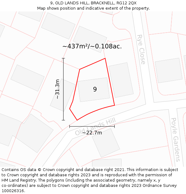 9, OLD LANDS HILL, BRACKNELL, RG12 2QX: Plot and title map