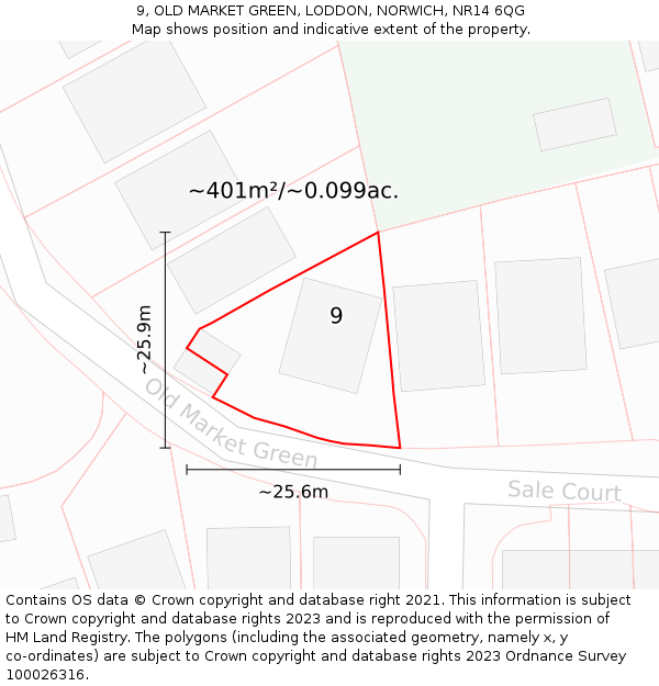 9, OLD MARKET GREEN, LODDON, NORWICH, NR14 6QG: Plot and title map