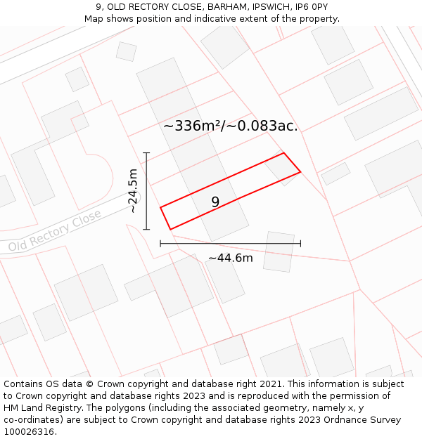 9, OLD RECTORY CLOSE, BARHAM, IPSWICH, IP6 0PY: Plot and title map