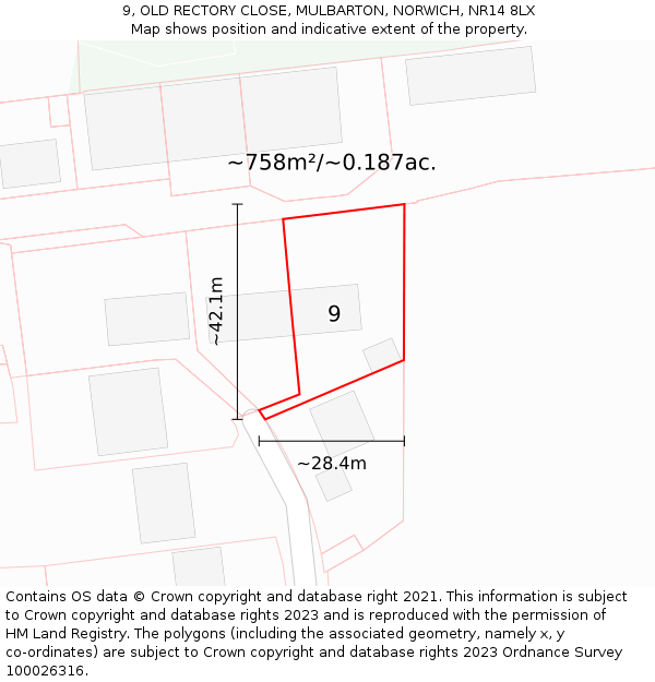 9, OLD RECTORY CLOSE, MULBARTON, NORWICH, NR14 8LX: Plot and title map