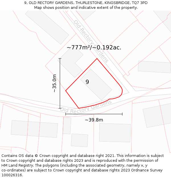 9, OLD RECTORY GARDENS, THURLESTONE, KINGSBRIDGE, TQ7 3PD: Plot and title map