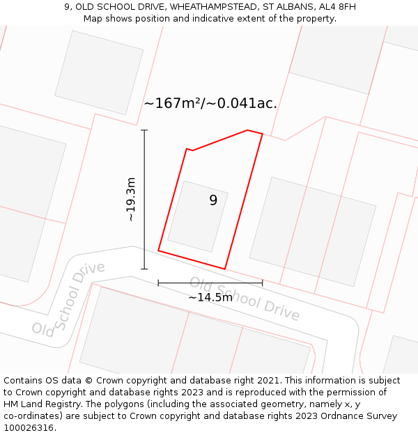 9, OLD SCHOOL DRIVE, WHEATHAMPSTEAD, ST ALBANS, AL4 8FH: Plot and title map