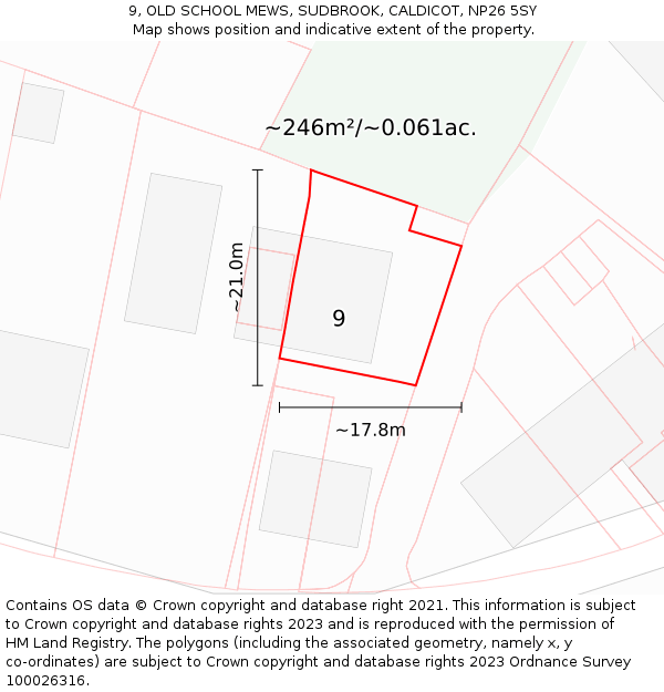 9, OLD SCHOOL MEWS, SUDBROOK, CALDICOT, NP26 5SY: Plot and title map