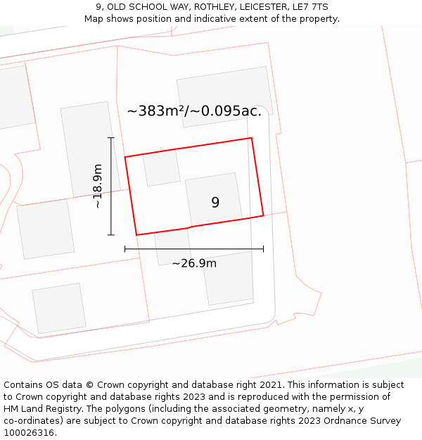 9, OLD SCHOOL WAY, ROTHLEY, LEICESTER, LE7 7TS: Plot and title map