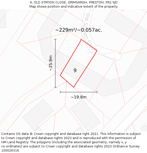 9, OLD STATION CLOSE, GRIMSARGH, PRESTON, PR2 5JD: Plot and title map