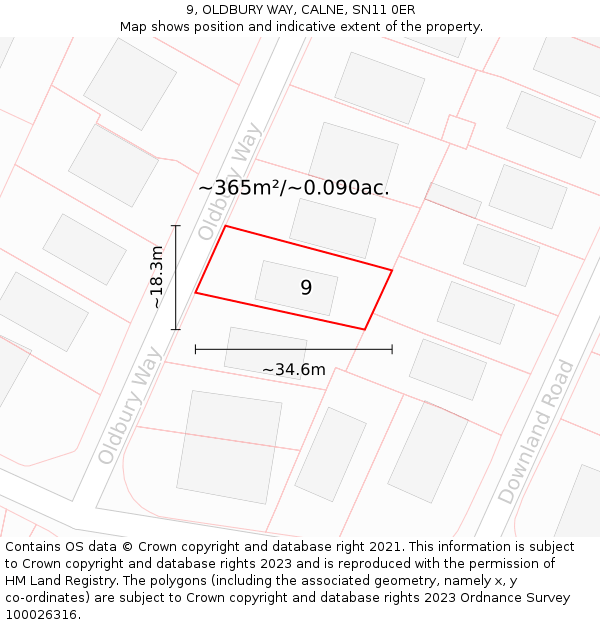 9, OLDBURY WAY, CALNE, SN11 0ER: Plot and title map