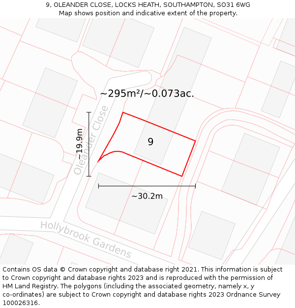 9, OLEANDER CLOSE, LOCKS HEATH, SOUTHAMPTON, SO31 6WG: Plot and title map