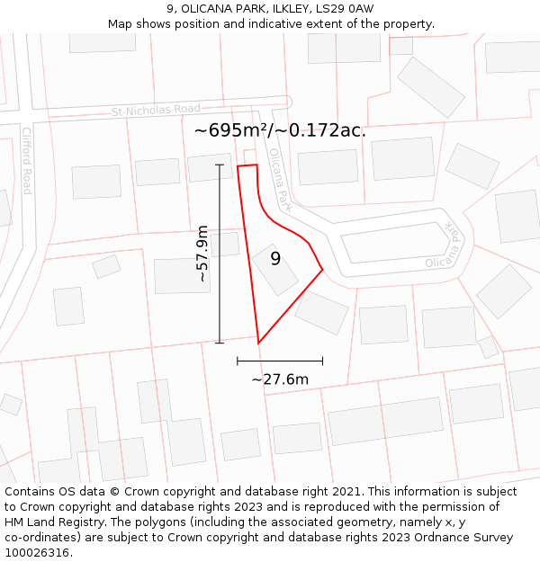 9, OLICANA PARK, ILKLEY, LS29 0AW: Plot and title map