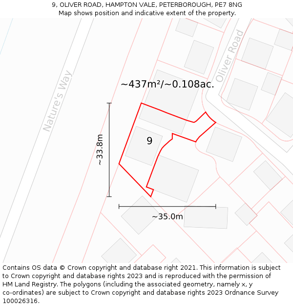 9, OLIVER ROAD, HAMPTON VALE, PETERBOROUGH, PE7 8NG: Plot and title map
