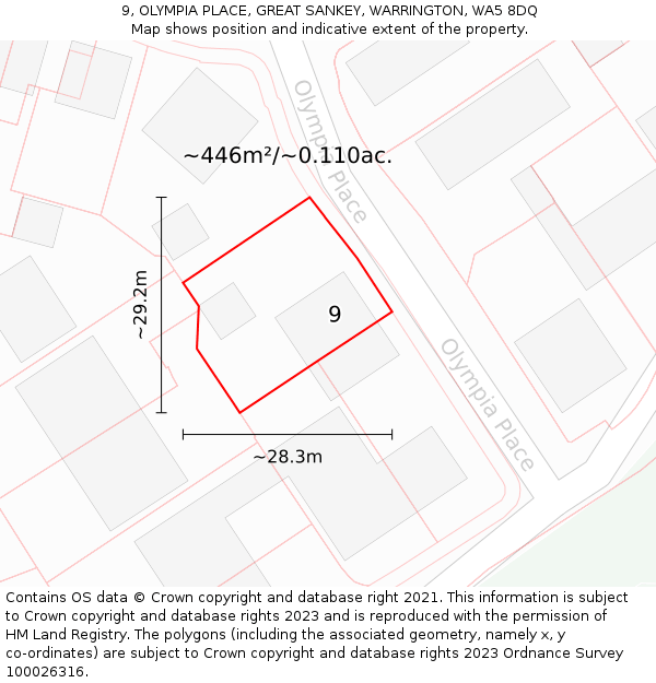 9, OLYMPIA PLACE, GREAT SANKEY, WARRINGTON, WA5 8DQ: Plot and title map