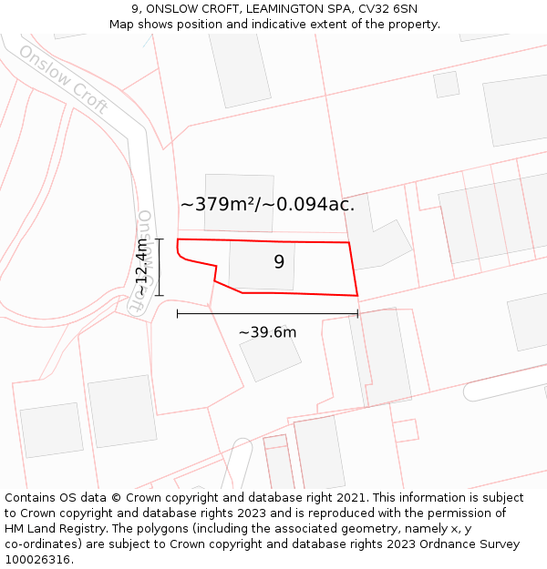 9, ONSLOW CROFT, LEAMINGTON SPA, CV32 6SN: Plot and title map