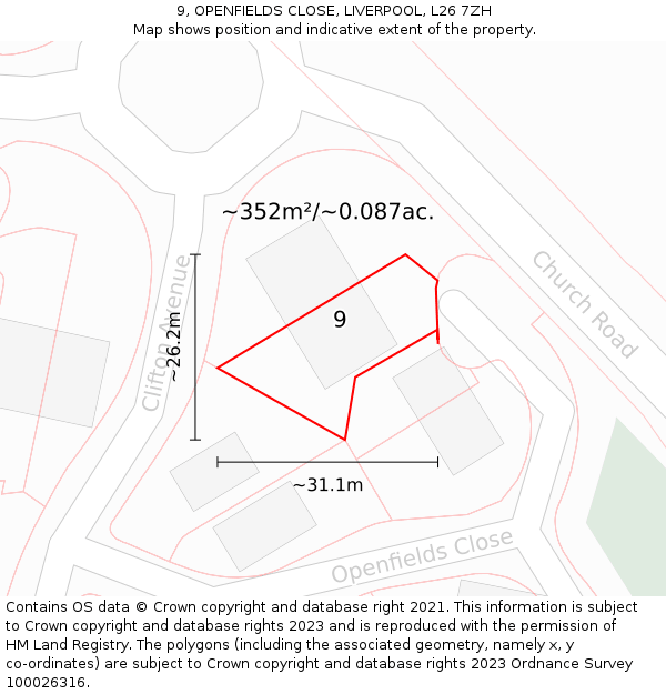 9, OPENFIELDS CLOSE, LIVERPOOL, L26 7ZH: Plot and title map