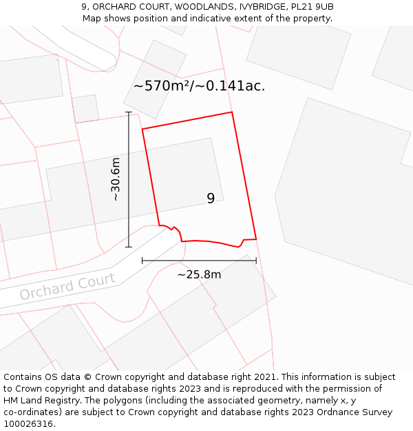 9, ORCHARD COURT, WOODLANDS, IVYBRIDGE, PL21 9UB: Plot and title map
