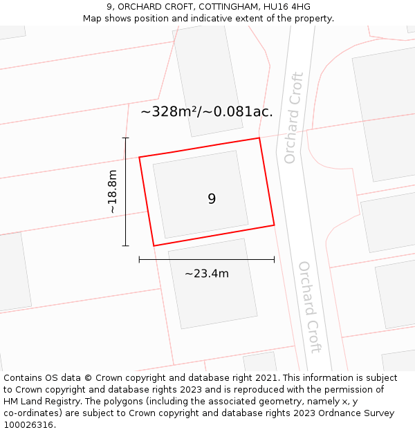 9, ORCHARD CROFT, COTTINGHAM, HU16 4HG: Plot and title map