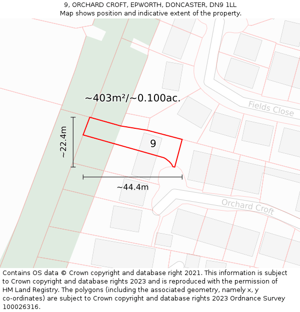 9, ORCHARD CROFT, EPWORTH, DONCASTER, DN9 1LL: Plot and title map