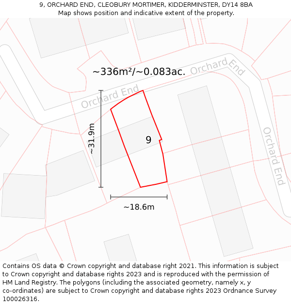 9, ORCHARD END, CLEOBURY MORTIMER, KIDDERMINSTER, DY14 8BA: Plot and title map