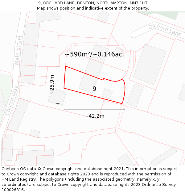 9, ORCHARD LANE, DENTON, NORTHAMPTON, NN7 1HT: Plot and title map