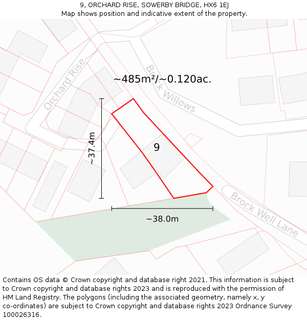 9, ORCHARD RISE, SOWERBY BRIDGE, HX6 1EJ: Plot and title map