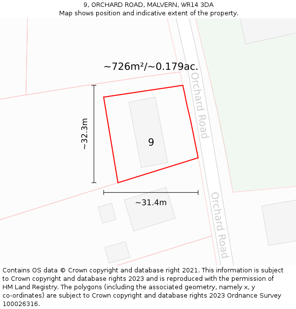 9, ORCHARD ROAD, MALVERN, WR14 3DA: Plot and title map