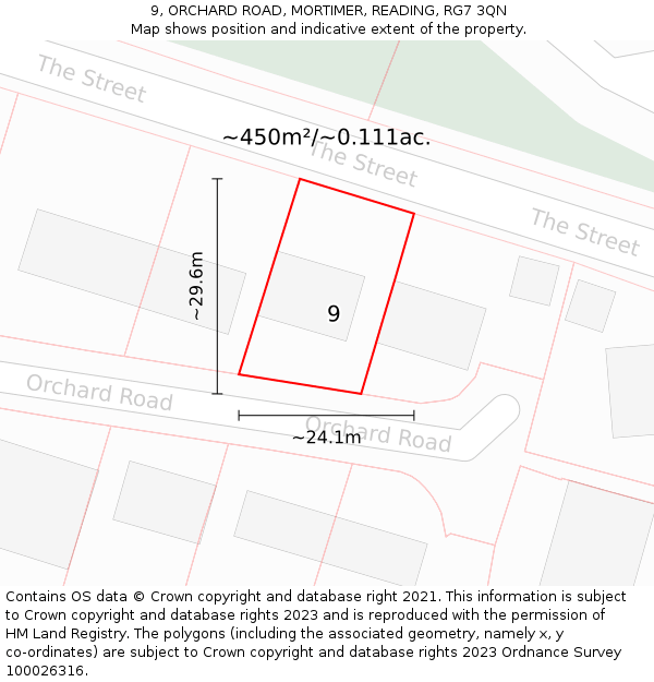 9, ORCHARD ROAD, MORTIMER, READING, RG7 3QN: Plot and title map