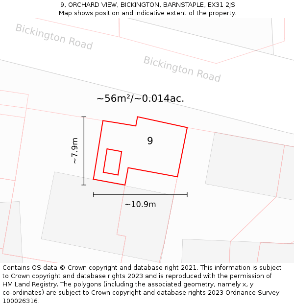 9, ORCHARD VIEW, BICKINGTON, BARNSTAPLE, EX31 2JS: Plot and title map