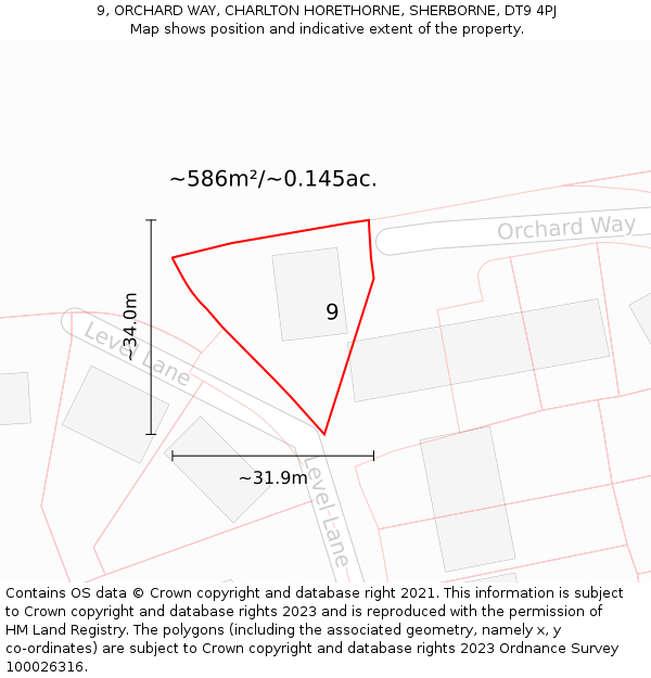 9, ORCHARD WAY, CHARLTON HORETHORNE, SHERBORNE, DT9 4PJ: Plot and title map