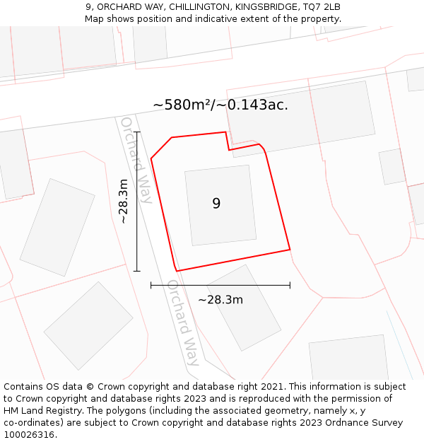 9, ORCHARD WAY, CHILLINGTON, KINGSBRIDGE, TQ7 2LB: Plot and title map