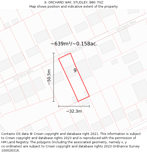 9, ORCHARD WAY, STUDLEY, B80 7NZ: Plot and title map