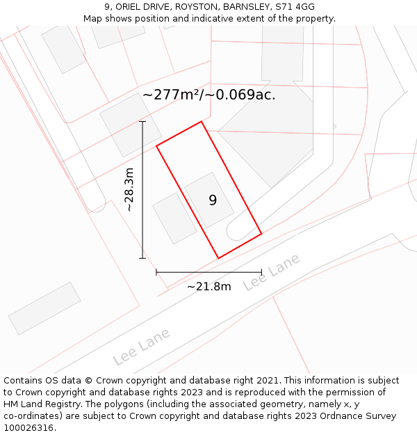 9, ORIEL DRIVE, ROYSTON, BARNSLEY, S71 4GG: Plot and title map