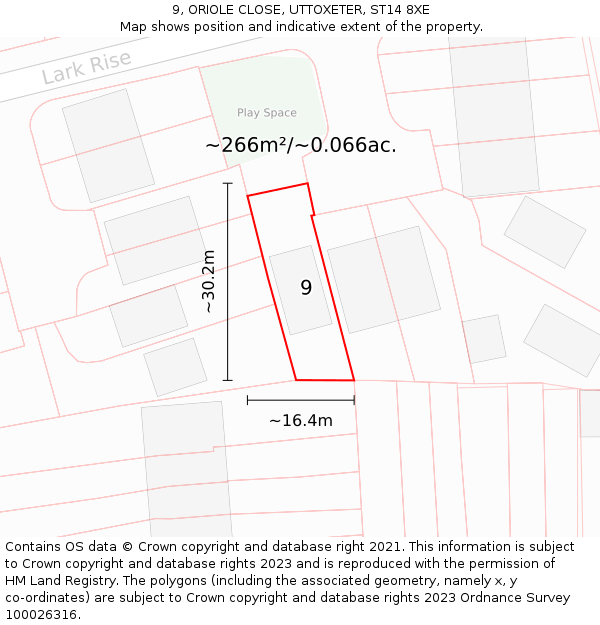 9, ORIOLE CLOSE, UTTOXETER, ST14 8XE: Plot and title map