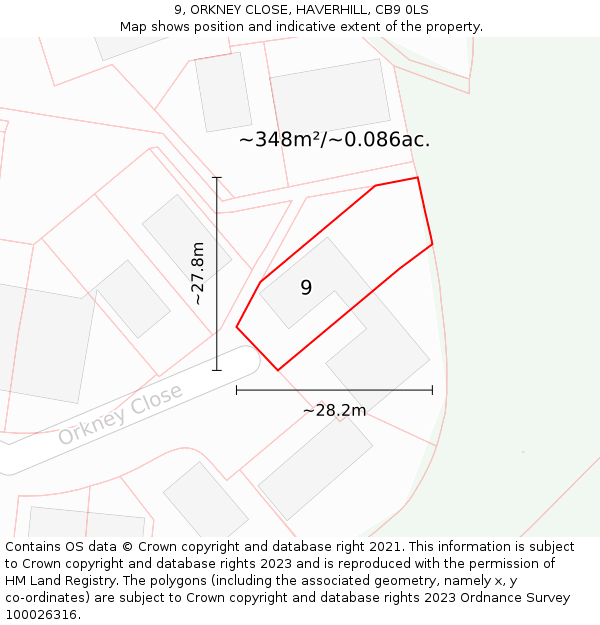 9, ORKNEY CLOSE, HAVERHILL, CB9 0LS: Plot and title map