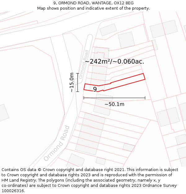 9, ORMOND ROAD, WANTAGE, OX12 8EG: Plot and title map