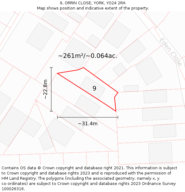 9, ORRIN CLOSE, YORK, YO24 2RA: Plot and title map