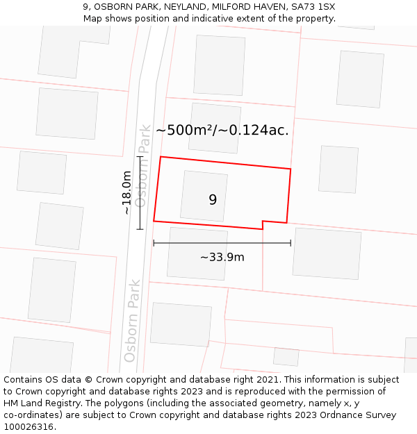 9, OSBORN PARK, NEYLAND, MILFORD HAVEN, SA73 1SX: Plot and title map