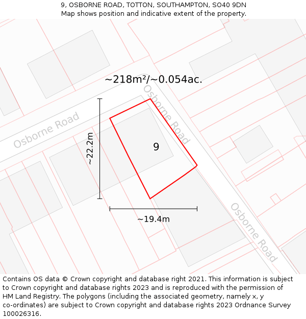 9, OSBORNE ROAD, TOTTON, SOUTHAMPTON, SO40 9DN: Plot and title map